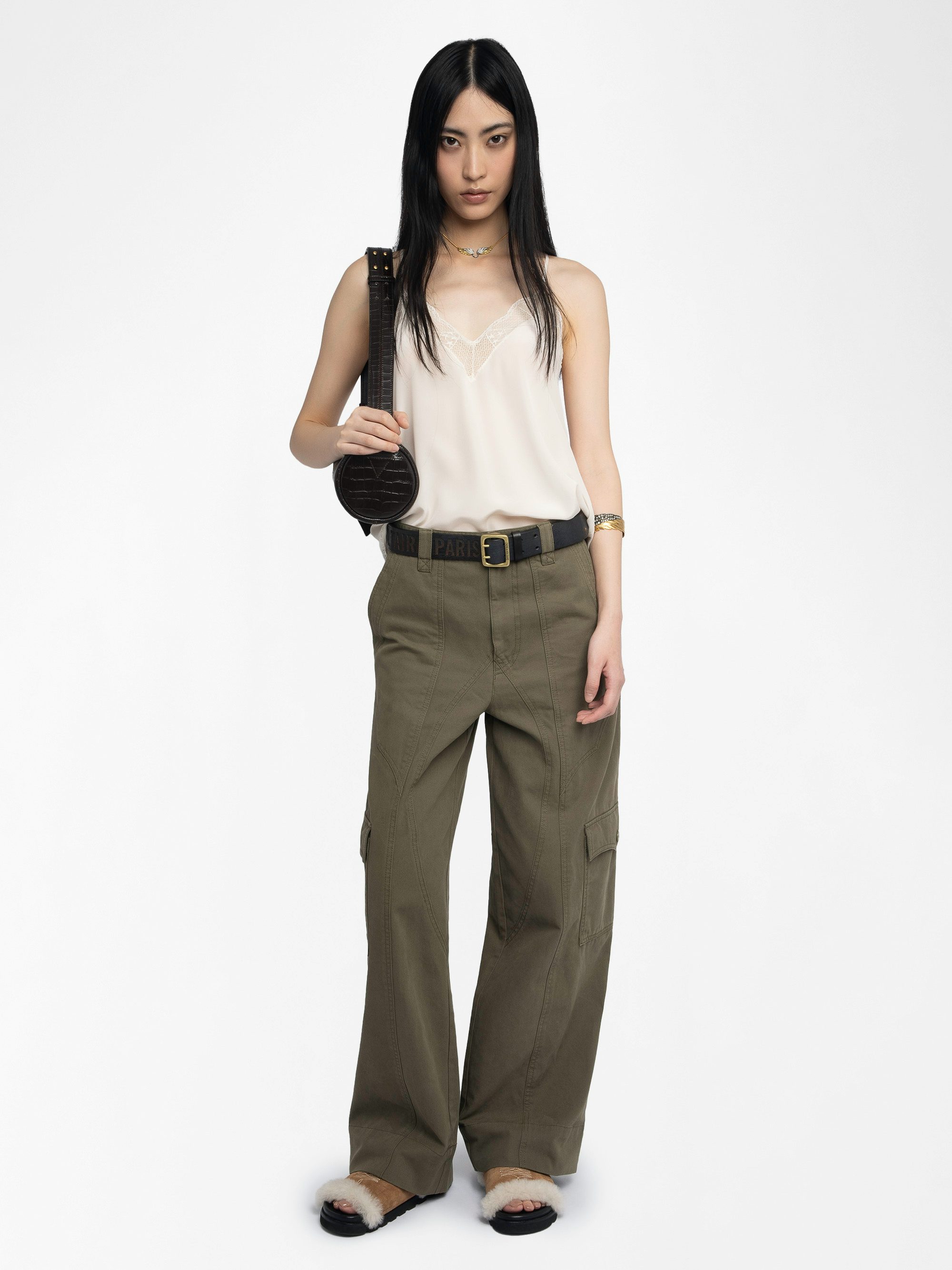 Pinto Trousers - Wide trousers in cotton canvas, cargo spirit with panel details, multi pockets.